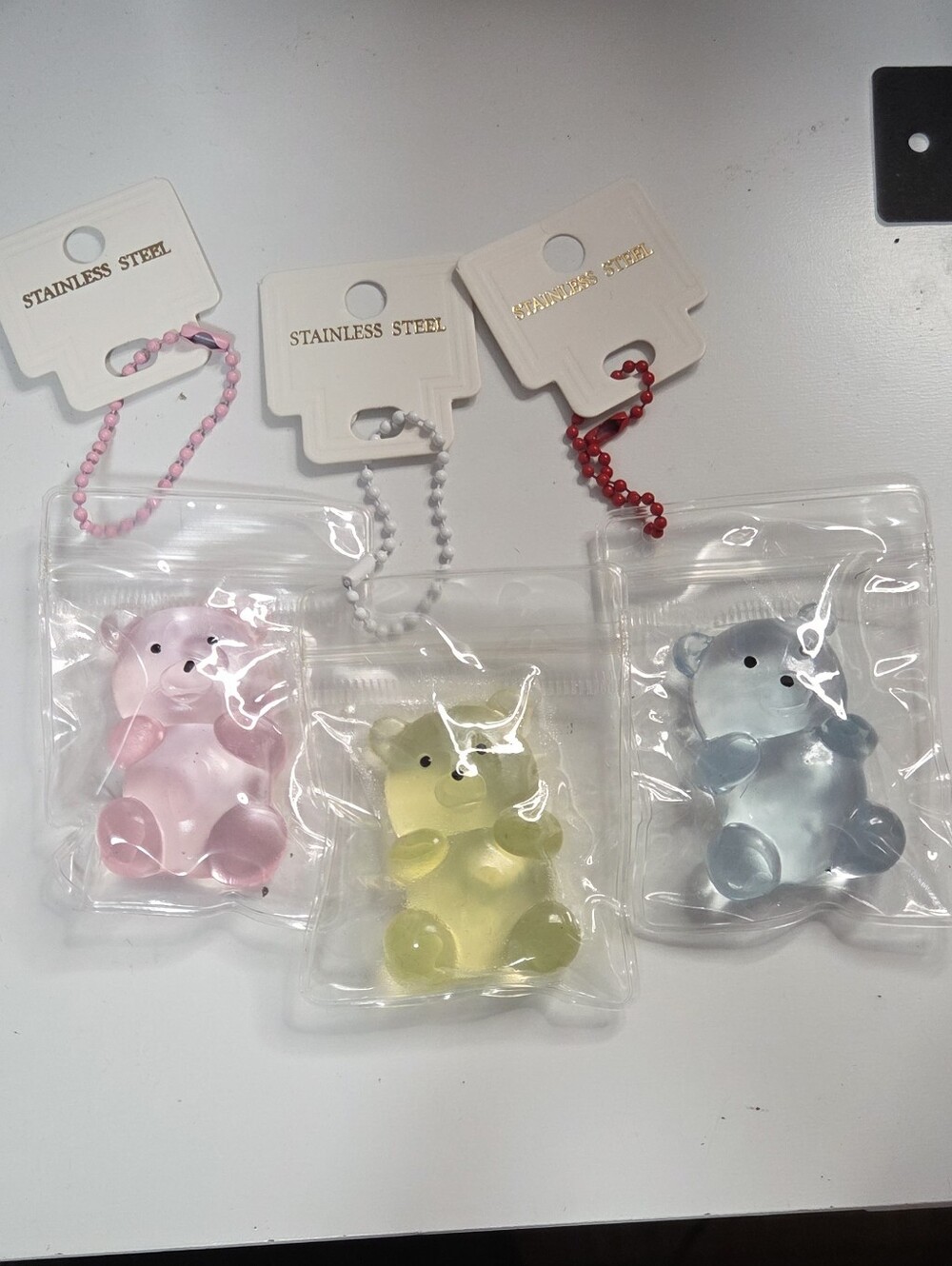 Keychain Squishy 3pc  Pink, Yellow & Blue Gummy Bear